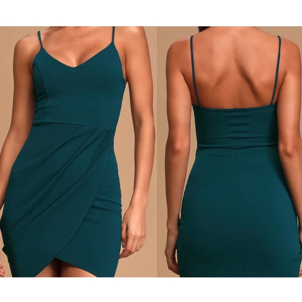 Lulu’s Forever Your Girl Bodycon Dress Deep Teal Spaghetti Strap S